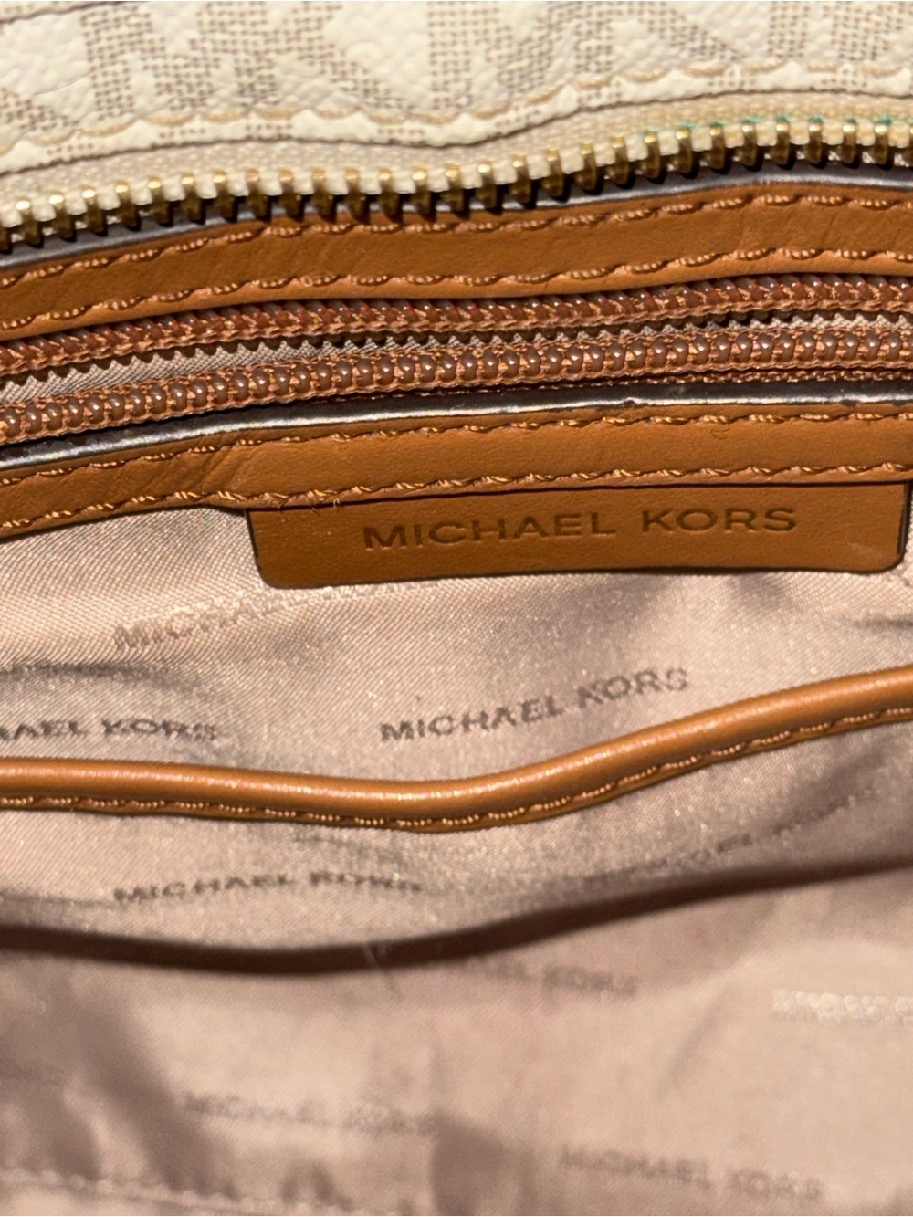 Michael Kors Cream and Tan MK Logo Crossbody Bag - Picture 5 of 5